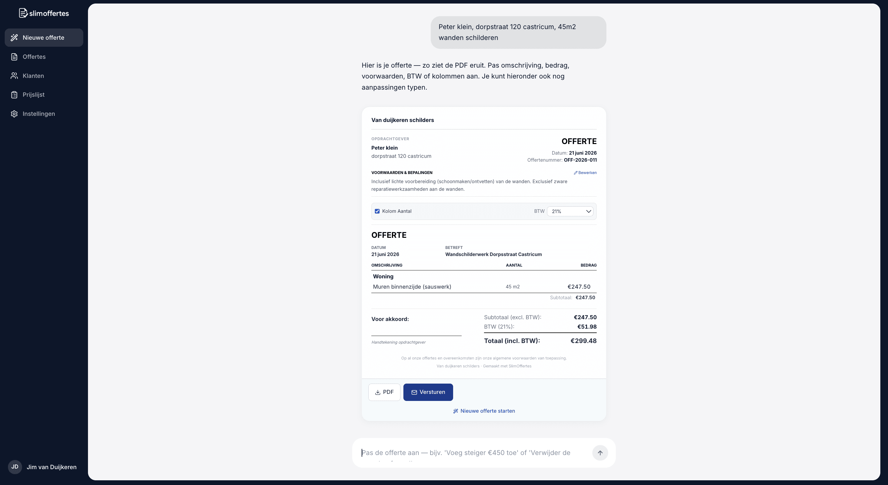 Offerte maken en PDF bekijken in SlimOffertes
