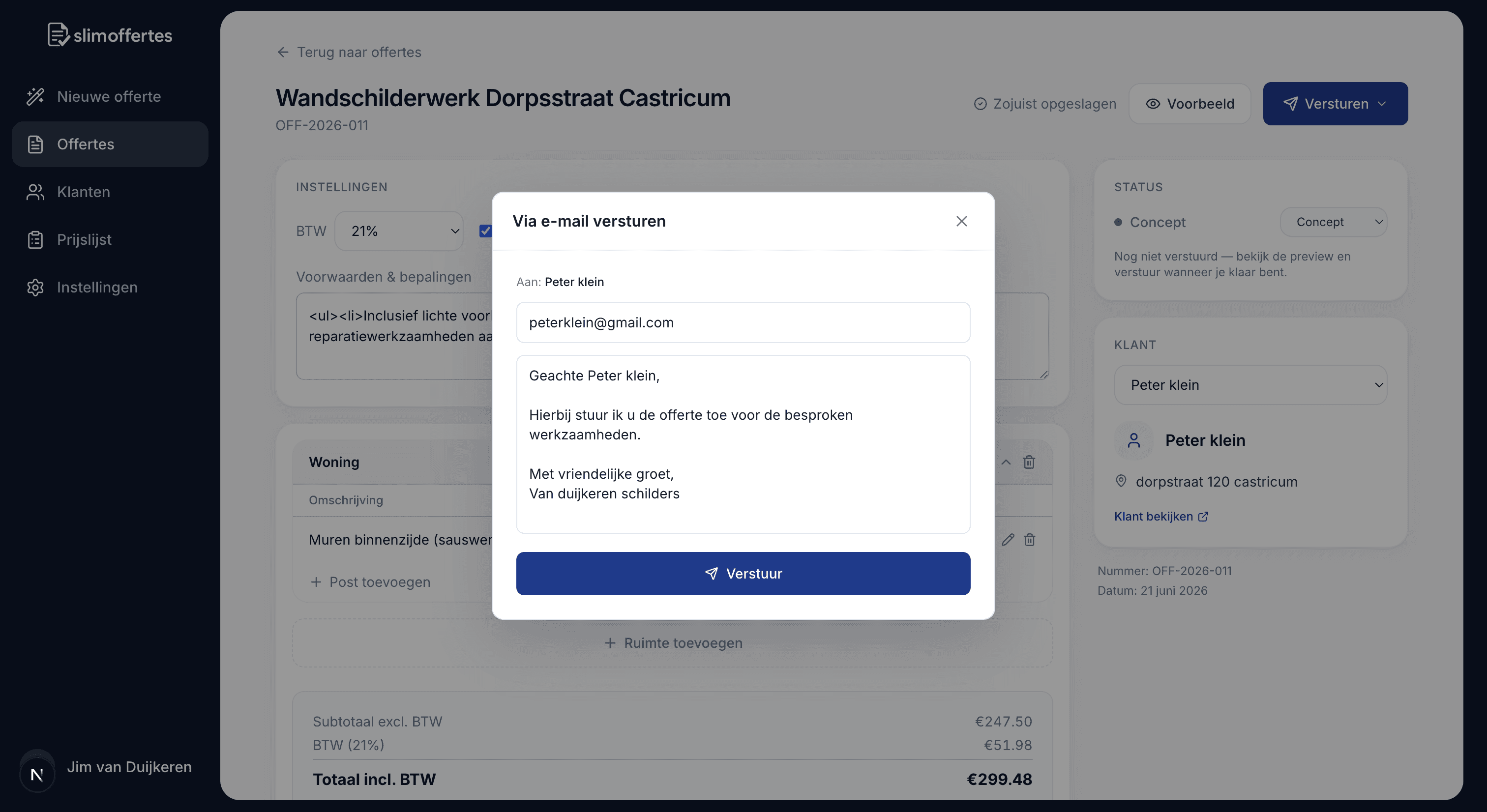 Offerte direct via e-mail versturen in SlimOffertes